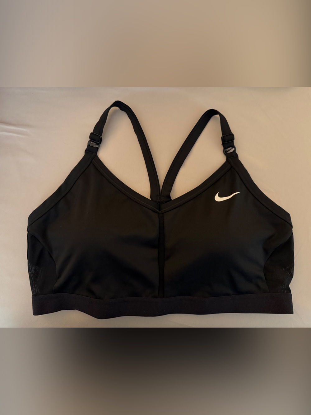 Nike Black V-Back Sports Bra with White Swoosh